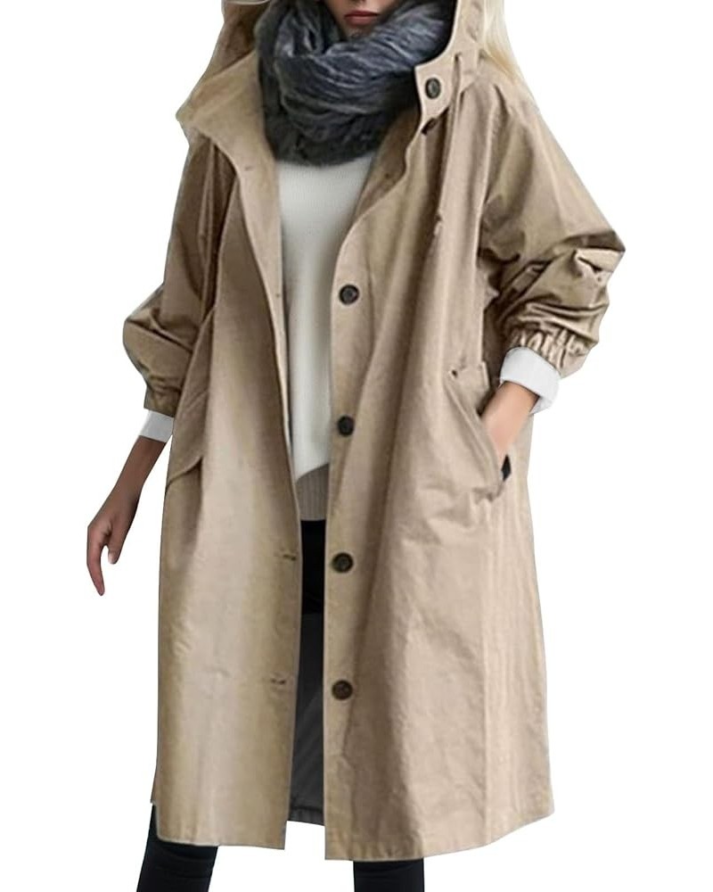 Women Solid Trench Coat with Belt Dress Coat Long Buttons Loose Fit Fashion with Pockets for Winter Khaki $14.84 Coats