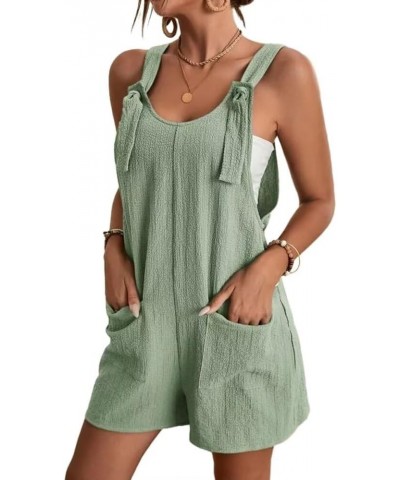 Summer Short Romper for Women Loose Knot Front Sleeveless Jumpsuit with Pockets A-army Green $12.69 Rompers