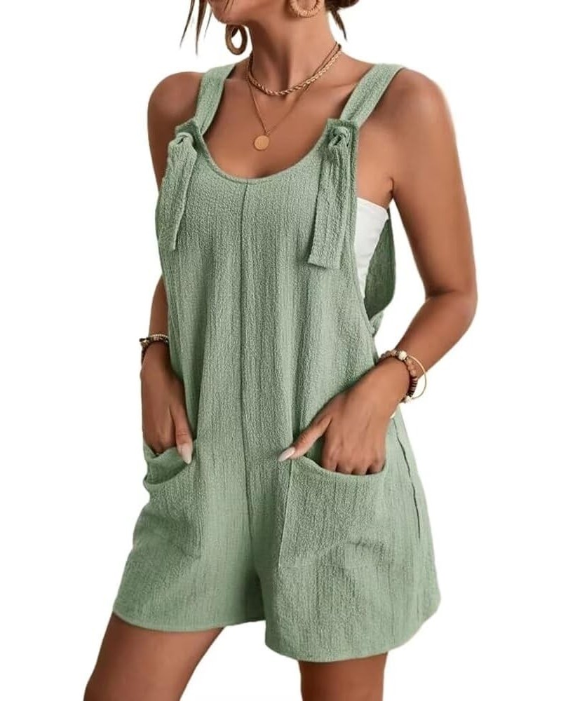 Summer Short Romper for Women Loose Knot Front Sleeveless Jumpsuit with Pockets A-army Green $12.69 Rompers