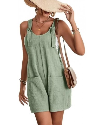 Summer Short Romper for Women Loose Knot Front Sleeveless Jumpsuit with Pockets A-army Green $12.69 Rompers