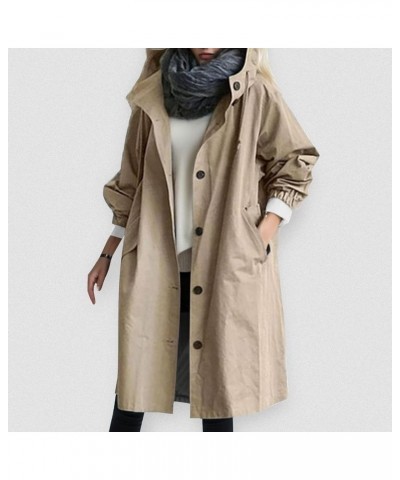 Women Solid Trench Coat with Belt Dress Coat Long Buttons Loose Fit Fashion with Pockets for Winter Khaki $14.84 Coats