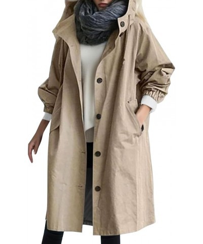 Women Solid Trench Coat with Belt Dress Coat Long Buttons Loose Fit Fashion with Pockets for Winter Khaki $14.84 Coats