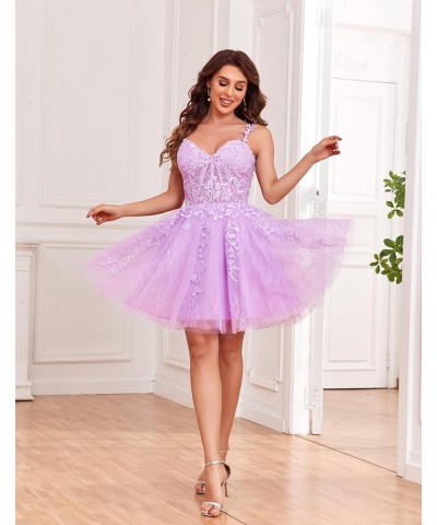 Spaghetti Strap Lace Short Homecoming Dresses for Teens Tulle Short Prom Dresses Cocktail Gowns Champagne $36.00 Dresses