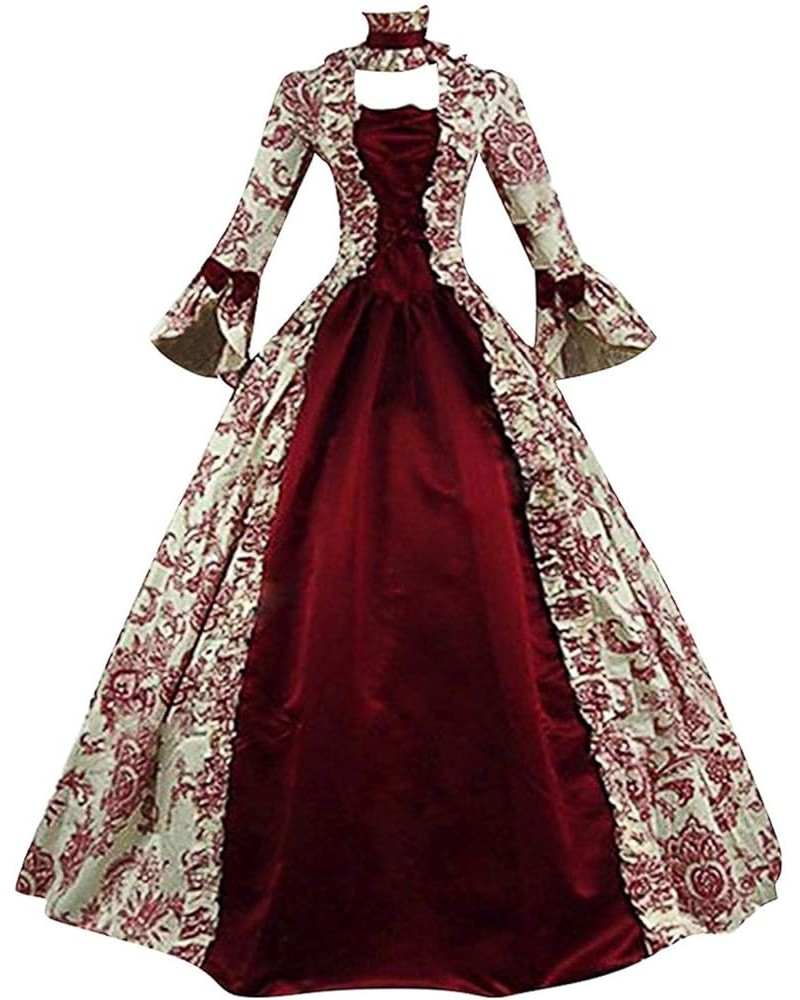 Women Vintage Goth Grunge Goddess Peplum Lolita Costumes Cosplay Dresses for Women Hippie Medieval Dresses B-782 Burgundy Win...