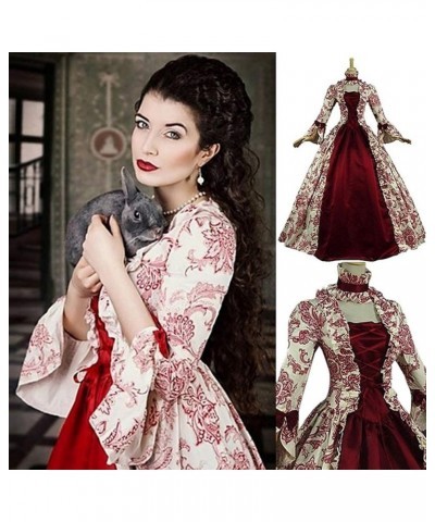 Women Vintage Goth Grunge Goddess Peplum Lolita Costumes Cosplay Dresses for Women Hippie Medieval Dresses B-782 Burgundy Win...